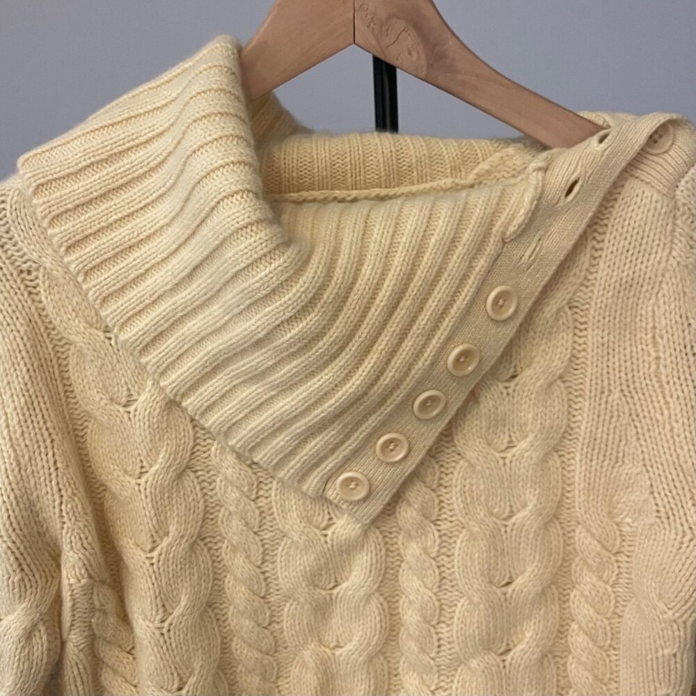 Banana Republic Women Cable Knit Shawl Collar Sweater Size M Butter Yellow Cozy - Picture 5 of 12